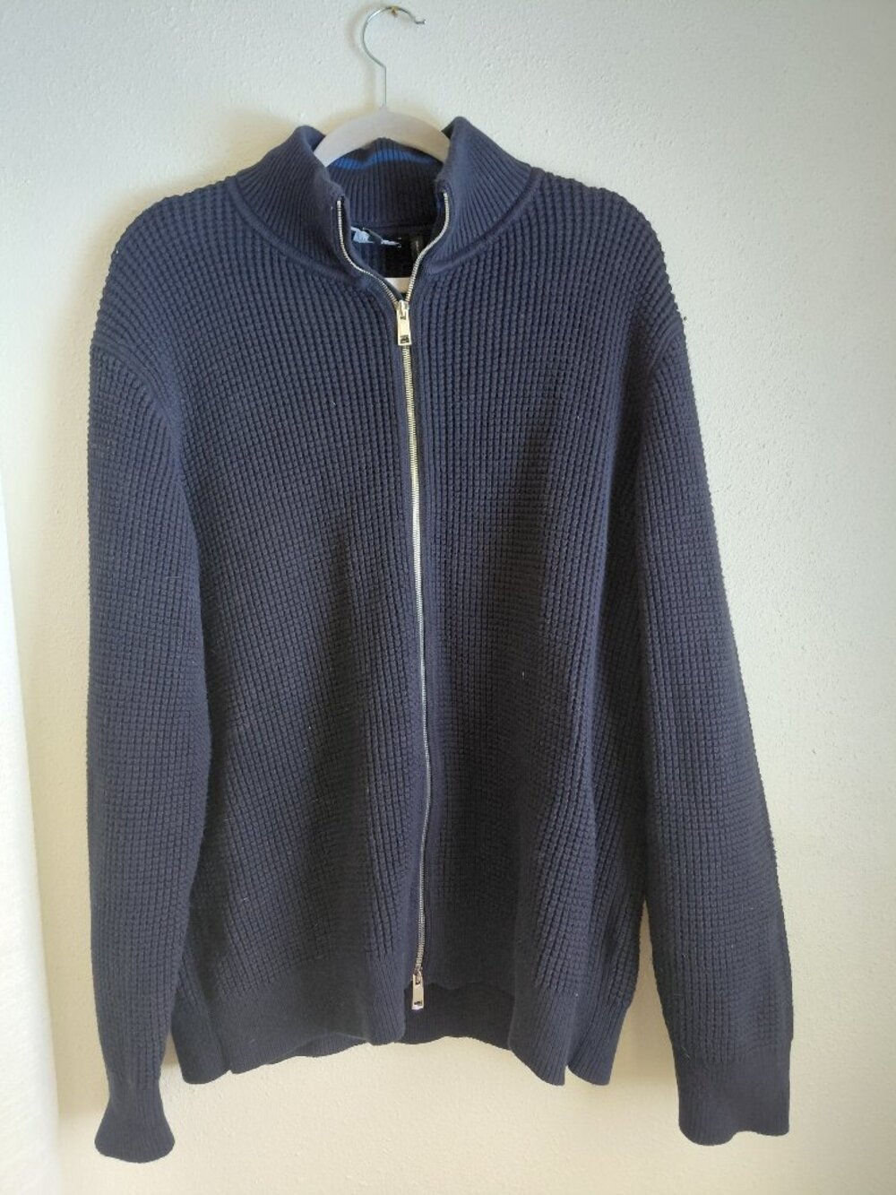 Theory Mens Gary Cashton Zip Up Navy Blue Sweater Preppy Academia Teacher XL